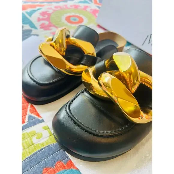 JW Anderson Chunky Napa Chain Slide Mules Black & Gold Size: 37 Women’s US 7